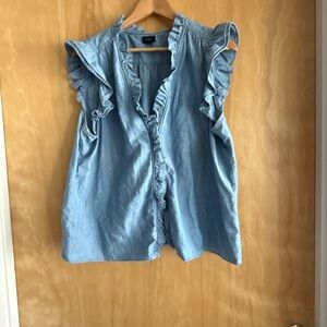J. Crew Light Blue Ruffled Blouse